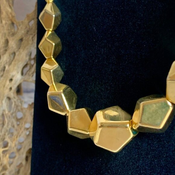 Vintage Graziano Gold Tone Bead Geometric Necklace - Picture 2 of 7